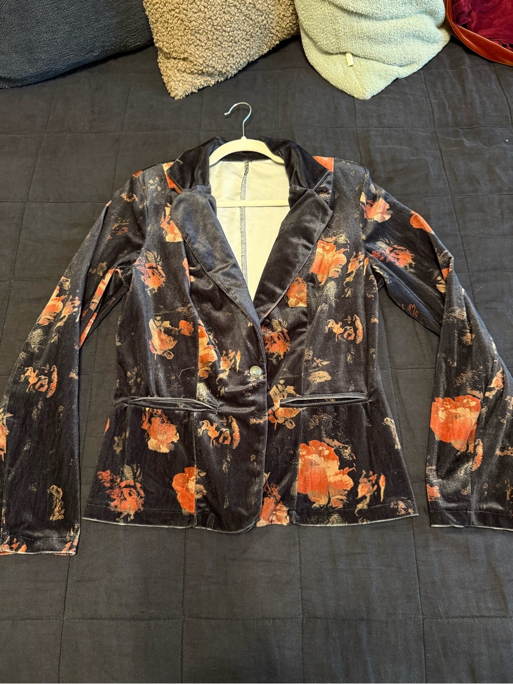 Black Velvet Floral Blazer Jacket - Women's
